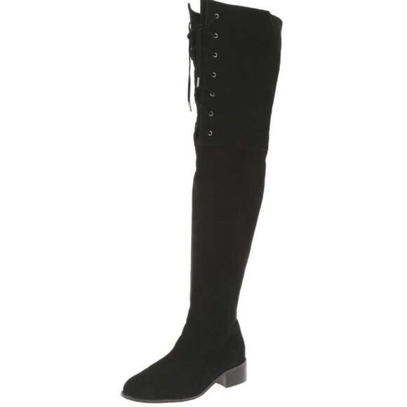 Womens DELMAN Black Suede Over the‎ Knee Designer Boots Size 8 $598 Lace Up - Picture 1 of 9